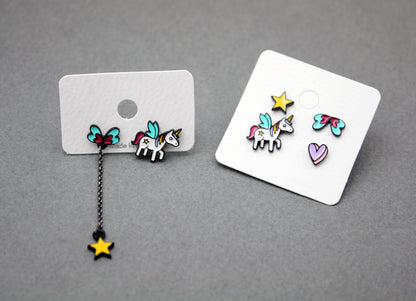 Cute Unicorn earrings, Cartoon image Unicorn earrings,Unicorn Jewelry, Unicorn and Wing earrings