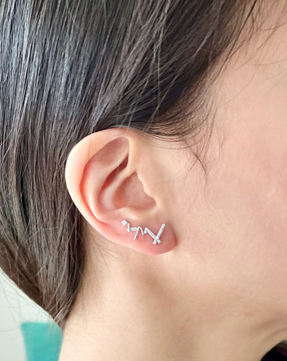 Cubic Zig Zag Ear Crawler,Zigzag Bars Ear cuff, X shape Ear pin ,cz ear climber, Ear Sweep