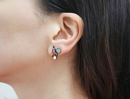 Cute U.F.O, Earth, Rocket and Star post earrings, Space earrings, Rocket dangle earrings