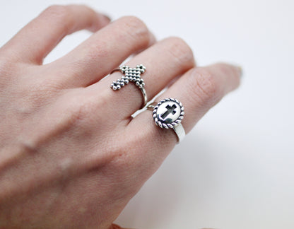 925 Sterling silver Big Antique Cross statement Ring