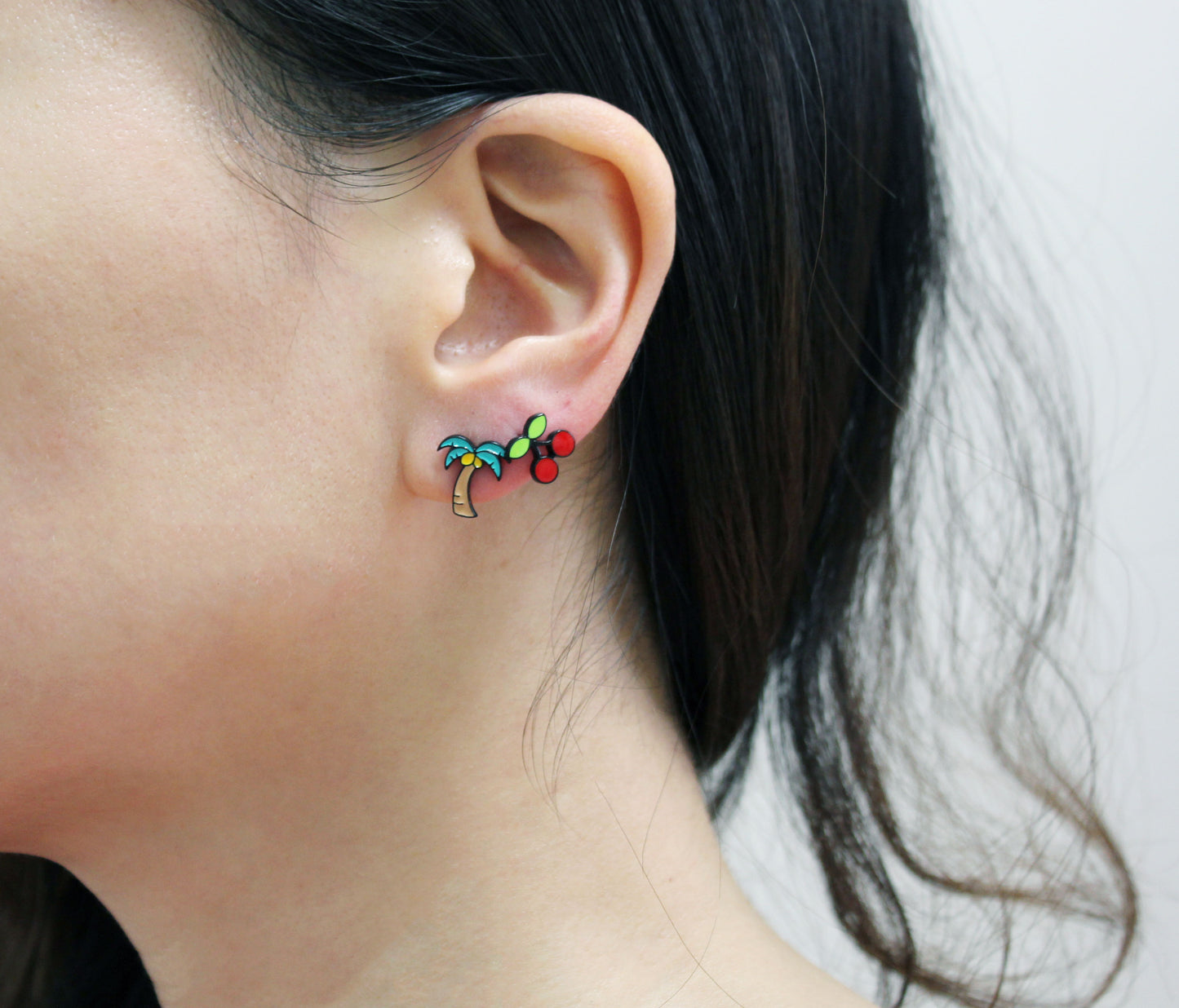 Cute Illustration Summer Fruit Earrings, Pineapple ,Cherry ,Strawberry and Palm Tree Stud earrings