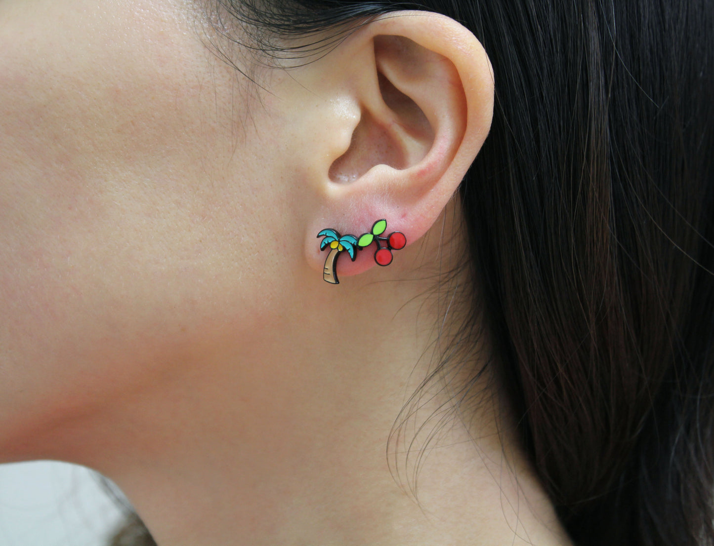 Cute Illustration Summer Fruit Earrings, Pineapple ,Cherry ,Strawberry and Palm Tree Stud earrings