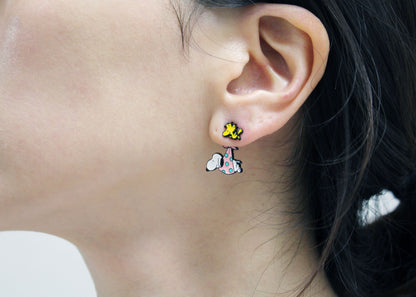 Cute Woodstock delivery Snoopy Baby basket earrings, Astronaut Snoopy and Woodstock Best Friend Ear jacket