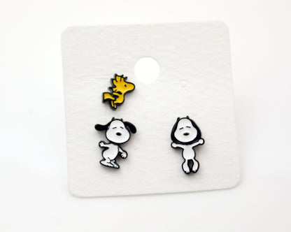 Cute Snoopy and Woodstock Best Friend Set of 3 Unbalance Earrings