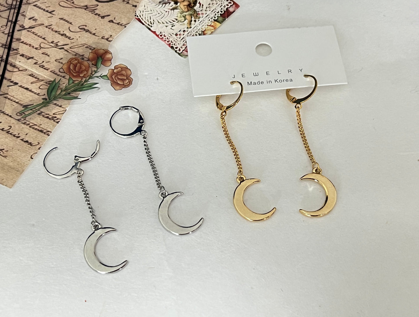 Crescent Moon long earrings, Moon Huggie Hoop Earrings, Dangle Crescent moon earrings, BTS j-hope earrings