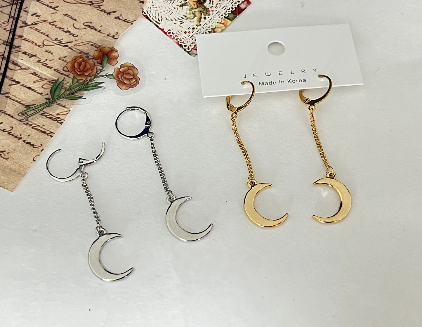 Crescent Moon long earrings, Moon Huggie Hoop Earrings, Dangle Crescent moon earrings, BTS j-hope earrings