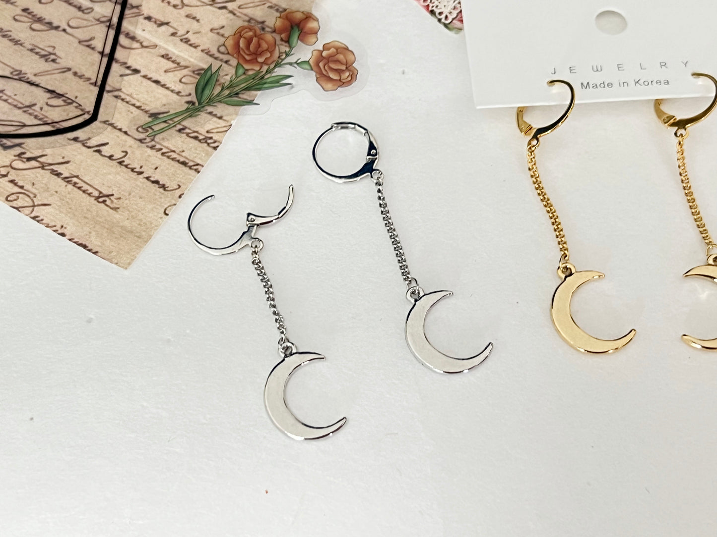 Crescent Moon long earrings, Moon Huggie Hoop Earrings, Dangle Crescent moon earrings, BTS j-hope earrings