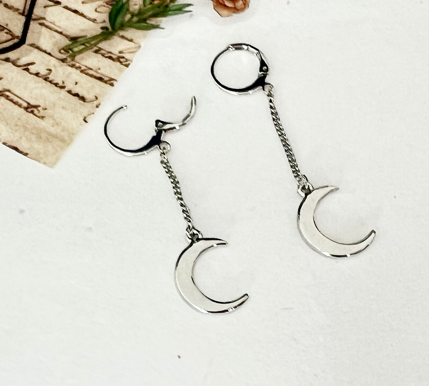 Crescent Moon long earrings, Moon Huggie Hoop Earrings, Dangle Crescent moon earrings, BTS j-hope earrings