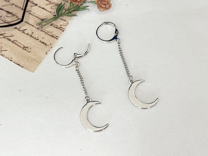 Crescent Moon long earrings, Moon Huggie Hoop Earrings, Dangle Crescent moon earrings, BTS j-hope earrings