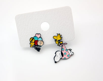 Cute Woodstock delivery Snoopy Baby basket earrings, Astronaut Snoopy and Woodstock Best Friend Ear jacket