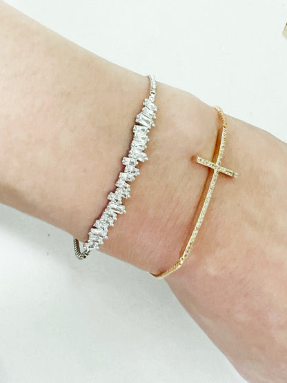 Cubic Zirconia setting Sideways Cross pendant Sliding Adjustable Bracelet