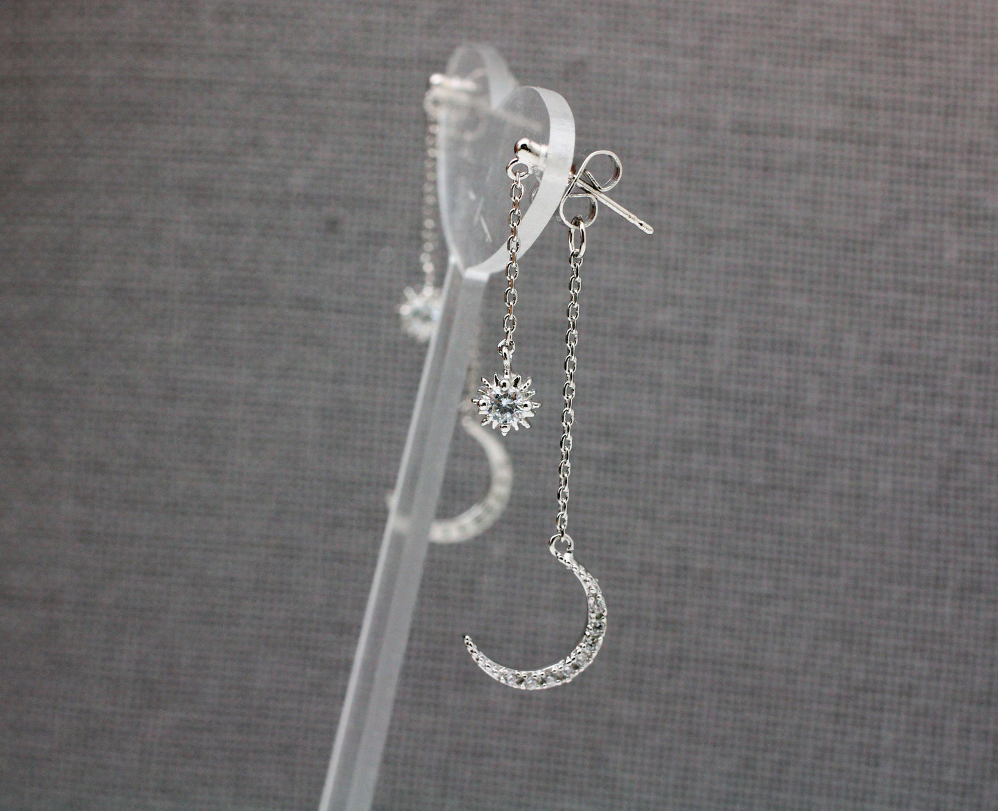 Crescent Moon and Tiny Star Long Chain Earrings ,Dangle Crescent moon and star earrings