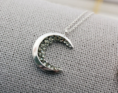 Crescent moon pendant Necklace detailed with Black Diamond Crystals