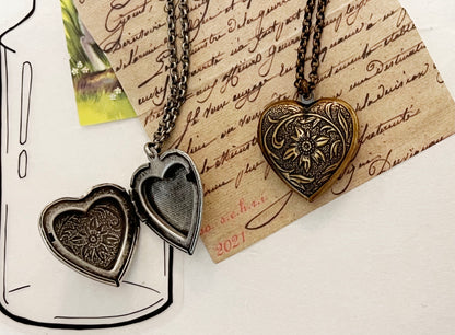 Antique style Heart Locket Necklace, N0308S