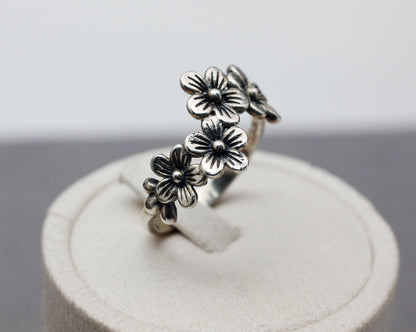 925 sterling silver Bunch of Flowers Ring, Flowers bouquet Ring