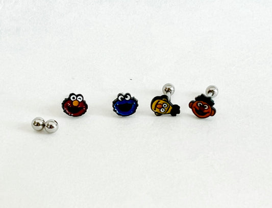 Sesame Street Screwback Piercing , Cookie Monster, Elmo, Bert And Ernie Helix Piercing screw back ball ,Cartilage piercing ,Tragus Ear Jewelry