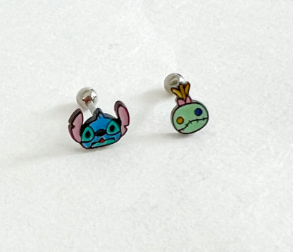 Disney characters lilo and scrump Screwback screw back ball, Barbells Ear Piercing ,Surgical Steel Screw Back Ear Stud, Cartilage earrings