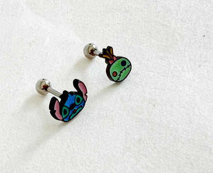 Disney characters lilo and scrump Screwback screw back ball, Barbells Ear Piercing ,Surgical Steel Screw Back Ear Stud, Cartilage earrings