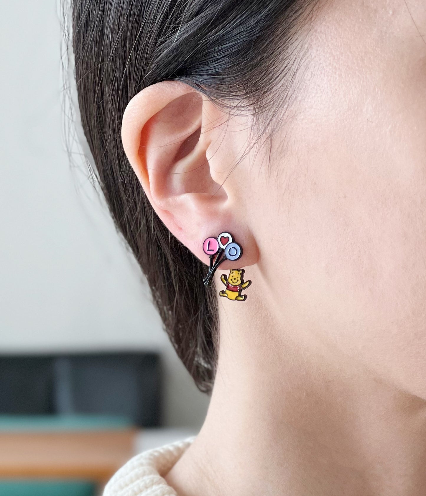 Disney-licensed characters earrings, Winnie the Pooh  Piglet Ear jackets two way earrings-2