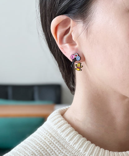Disney-licensed characters earrings, Winnie the Pooh  Piglet Ear jackets two way earrings-2