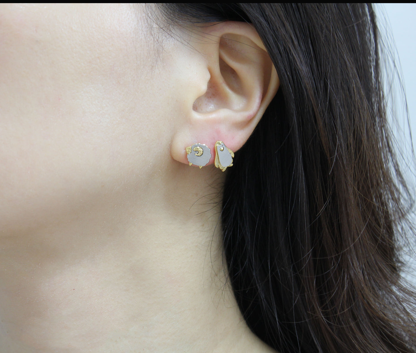 Cute Two color mixed metal animal earrings, Lion earrings, Penguin Earrings, Sheep , Lamb earrings