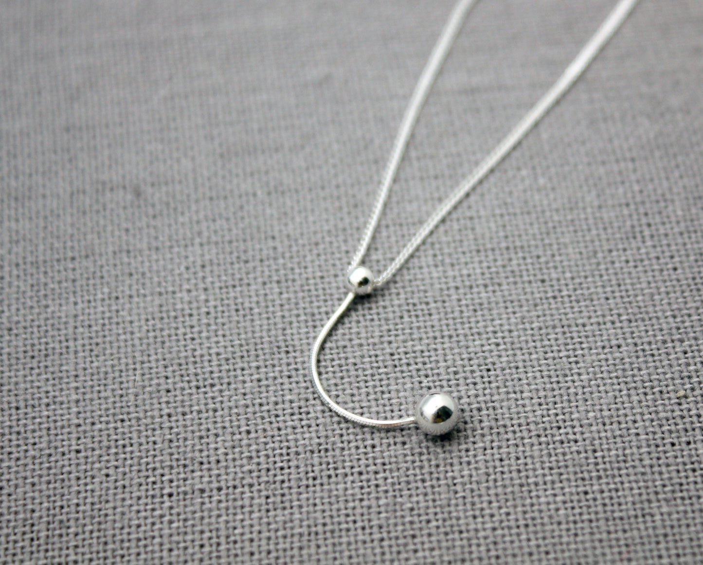 925 Sterling Silver Silk chain bar and ball drop necklace, Snake chain and ball drop necklace