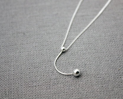 925 Sterling Silver Silk chain bar and ball drop necklace, Snake chain and ball drop necklace