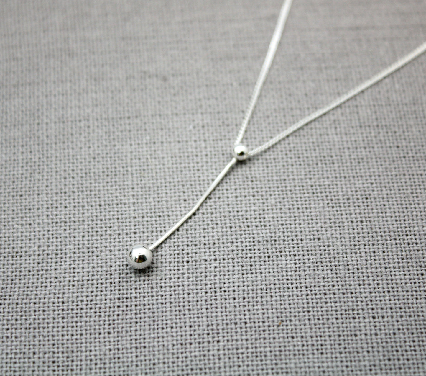 925 Sterling Silver Silk chain bar and ball drop necklace, Snake chain and ball drop necklace