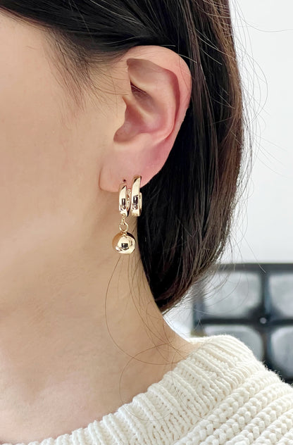 Double ring hoop earrings, ball drop earrings, ball drop ear cuff