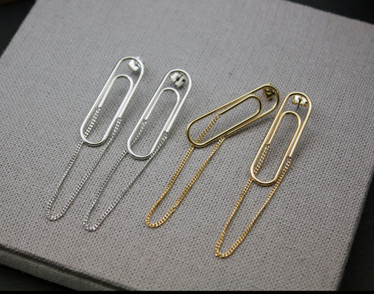 Paper clip studs earrings, Wire Paper Clip chain earrings, Office Coworker Gift Idea, Funky Jewelry,