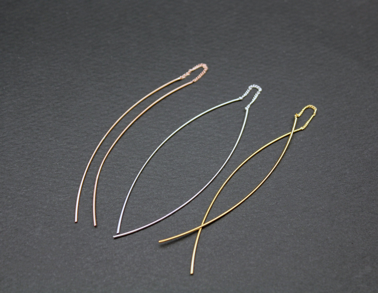 925 Sterling Silver Long Curve Bar Ear Threader  Curve Stick Bar Earrings