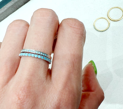 Set of 2 Blue turquoise color cubic stacking band ring 2 Set guard ring