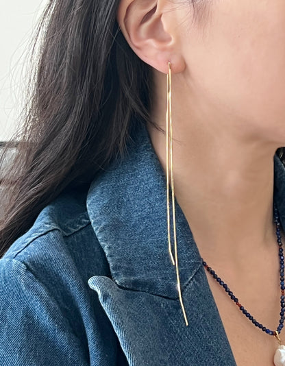 Snake chain long front and back earrings,  Chain Long drop two ways earrings