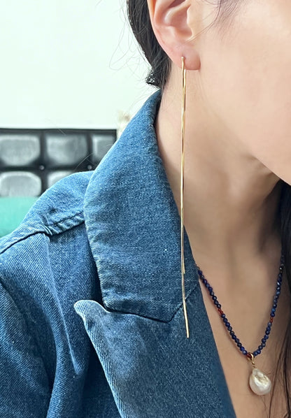 Snake chain long front and back earrings,  Chain Long drop two ways earrings