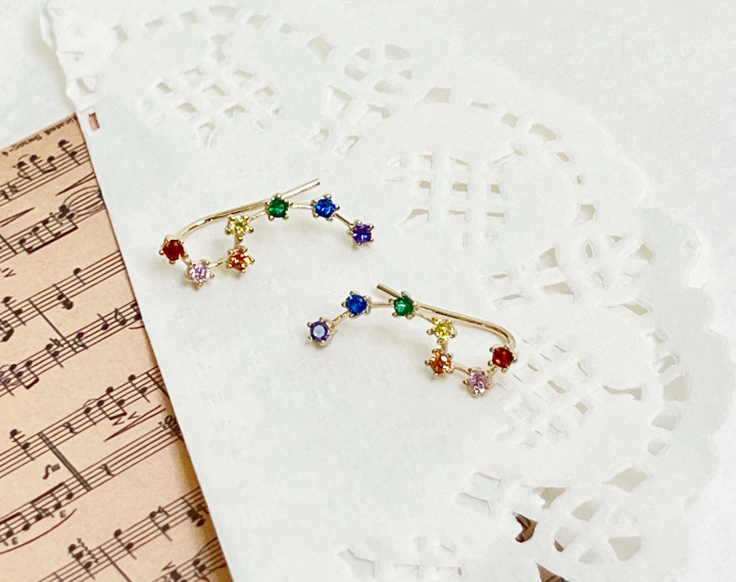 Ver.2 Rainbow Cubic Big Dipper Constellation Ear Climber, Stars ear pin, Rainbow cubic big dipper Crawler