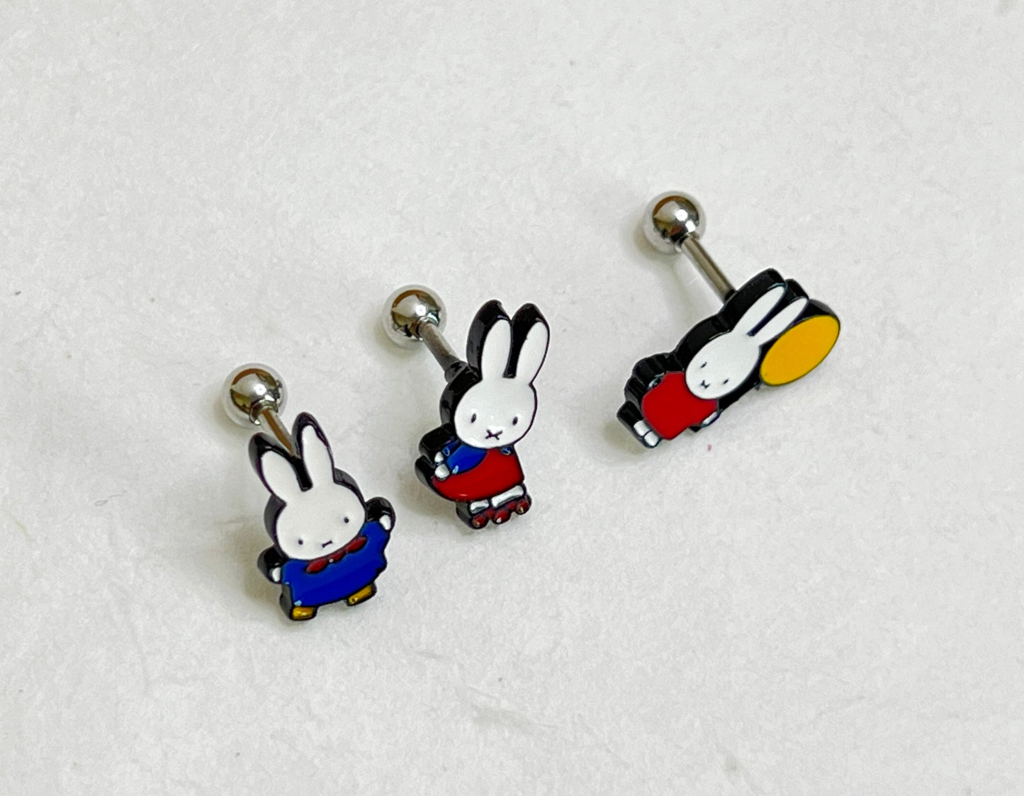 Cute Miffy rabbit characters Screwback screw back ball, Barbells Ear Piercing ,Surgical Steel Screw Back Ear Stud,Cartilage earrings