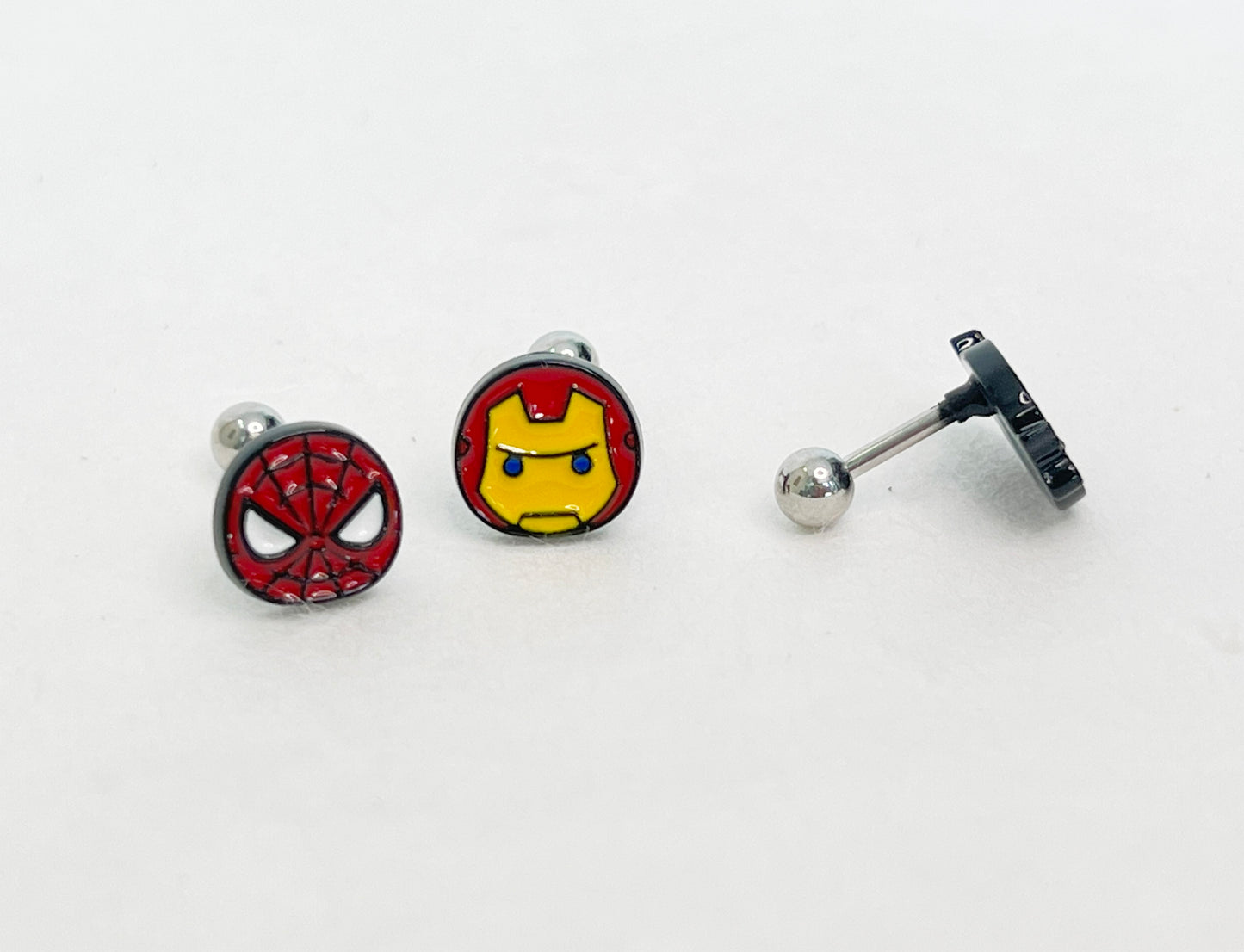 Superhero Screwback Ear Piercing,  The Avengers  Captain America, Iron man Spiderman screw back ball, Barbells Ear Piercing ,Surgical Steel Screw Back Ear Stud,Cartilage earrings