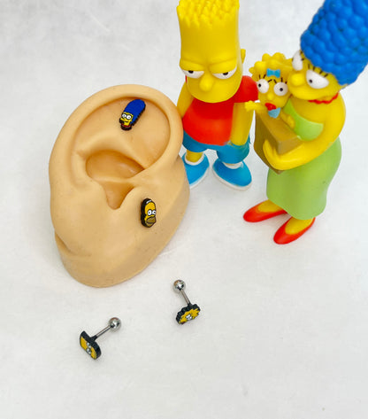 The Simpsons Barbells Ear Piercing,Homer Simpsons ,Marge, Bart, Maggie Simpsons Cartoon Animated sitcoms Helix Piercing screw back ball ,Cartilage piercing ,Tragus Ear Jewelry