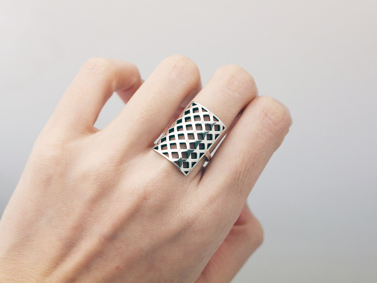 925 Sterling Silver 3D illusion Square shape statement ring, square polygon ring