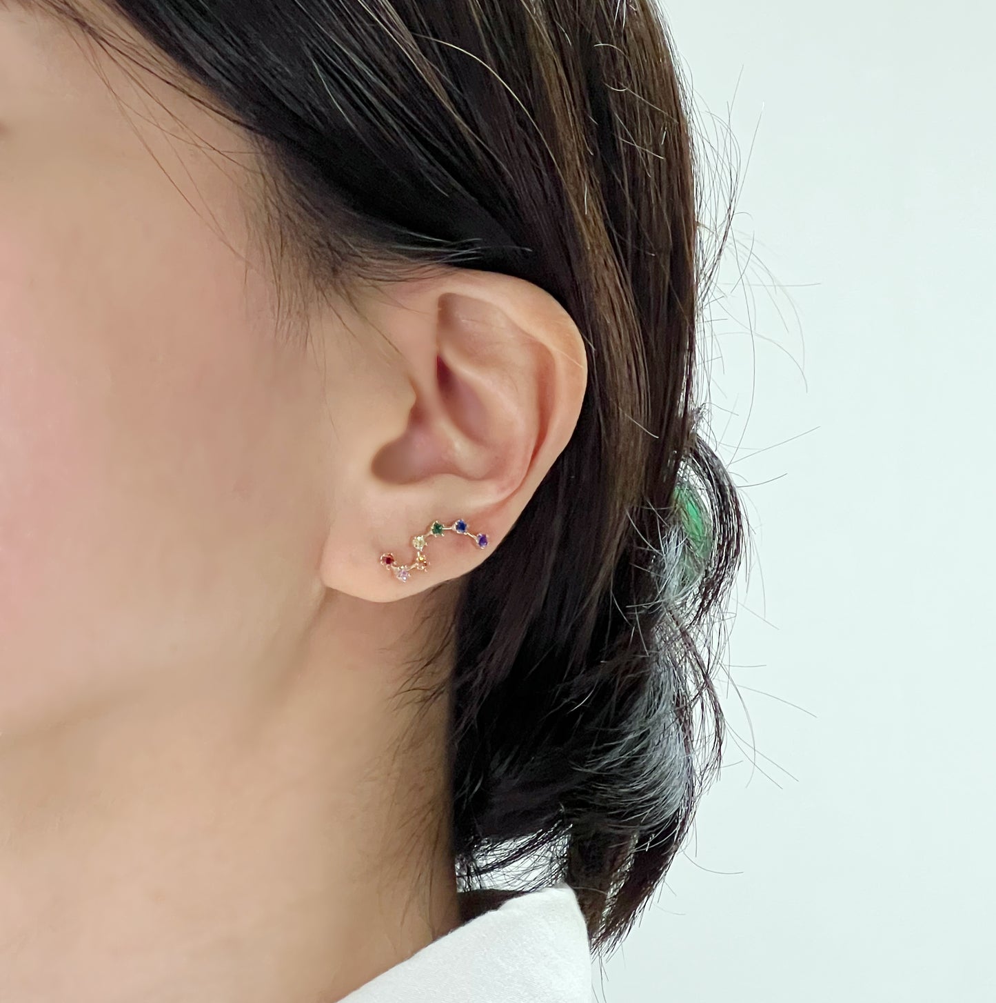 Ver.2 Rainbow Cubic Big Dipper Constellation Ear Climber, Stars ear pin, Rainbow cubic big dipper Crawler