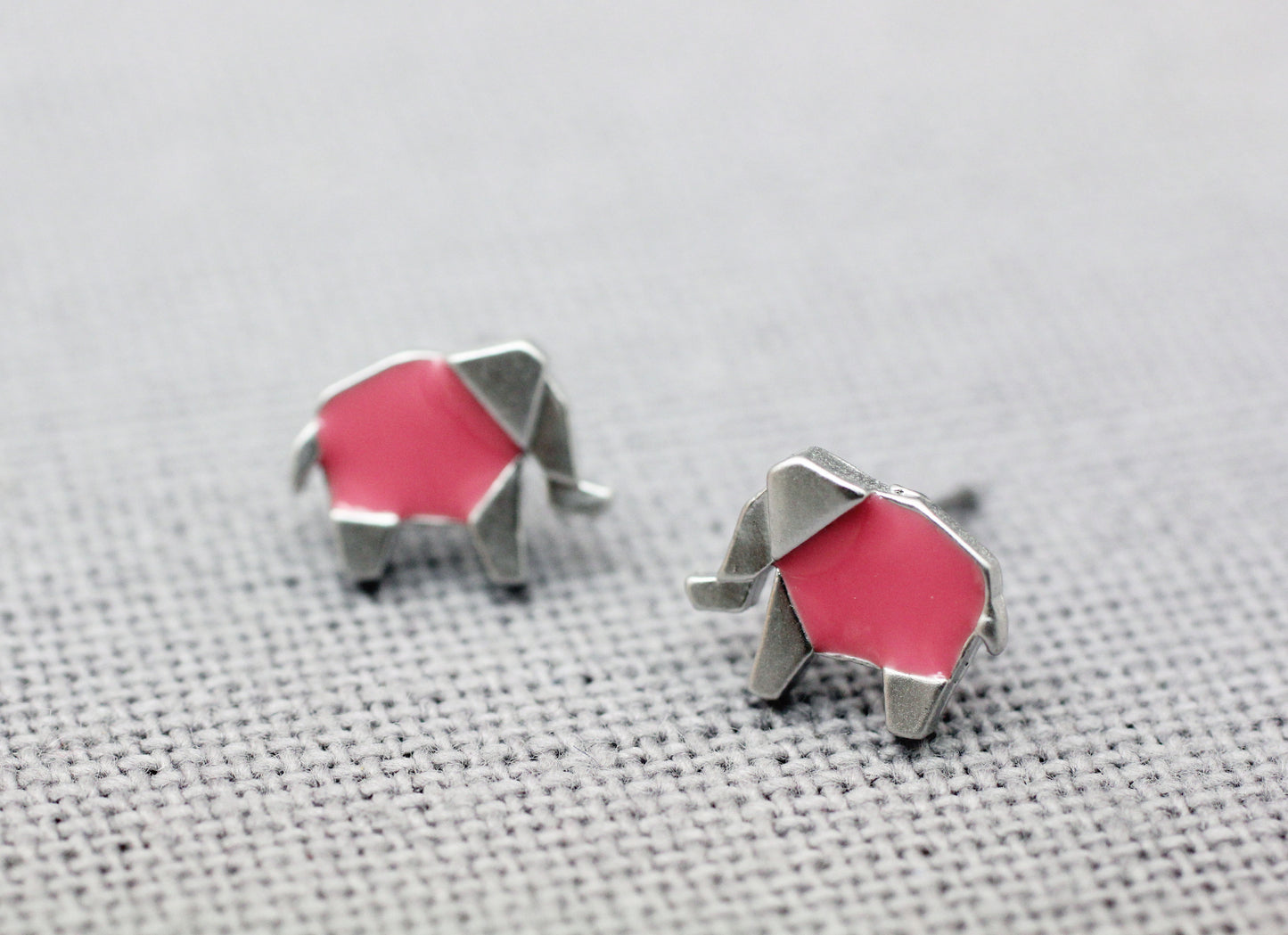 Cute Origami Elephant stud earrings pointed with glossy clear epoxy resin, color elephant earrings