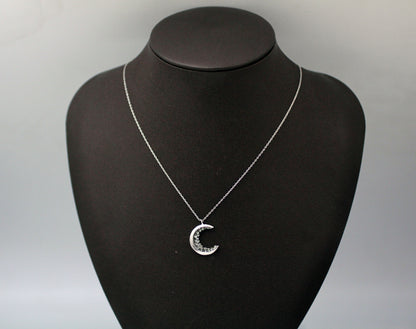 Crescent moon pendant Necklace detailed with Black Diamond Crystals