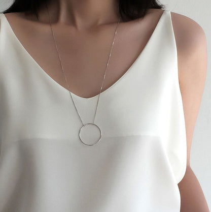 925 sterling silver Big Size Open Circle  necklace, Luck karma necklace ,Long Circle necklace