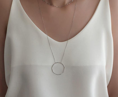 925 sterling silver Big Size Open Circle  necklace, Luck karma necklace ,Long Circle necklace