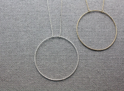 925 sterling silver Big Size Open Circle  necklace, Luck karma necklace ,Long Circle necklace