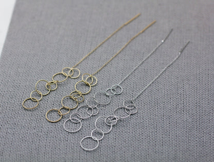 925 Sterling Silver Long connected tiny circles Ear Threader ,circle linked ear threader