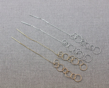 925 Sterling Silver Long connected tiny circles Ear Threader ,circle linked ear threader