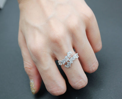 Baguette Cut square Cubic Zirconia Stacking adjustable ring,  Cubic Zirconia Baguette square ring