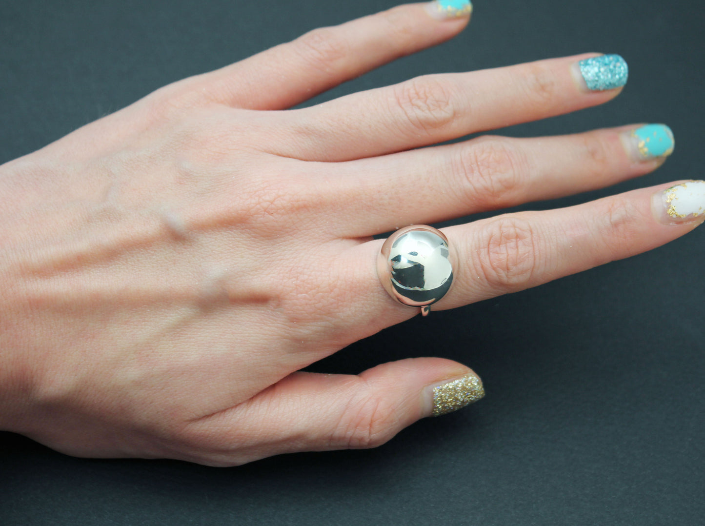 925 Sterling Silver Big Ball Statement Ring ,Big Hemisphere Ring, Statement dome ring