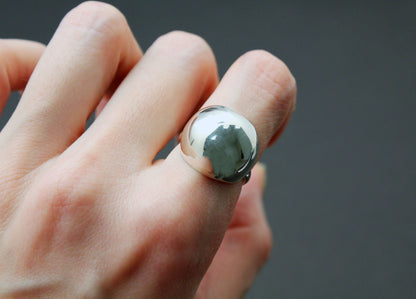 925 Sterling Silver Big Ball Statement Ring ,Big Hemisphere Ring, Statement dome ring